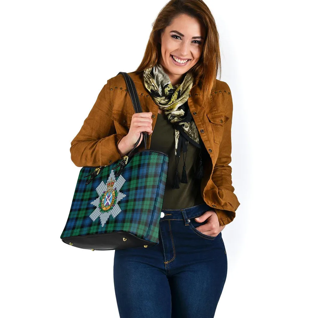 Black Watch Ancient Tartan Leather Tote Bag with Family Crest