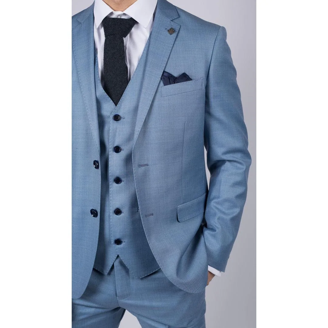 charles- Men's Boys Light Blue Sky 3 Piece Suit Classic Summer Wedding