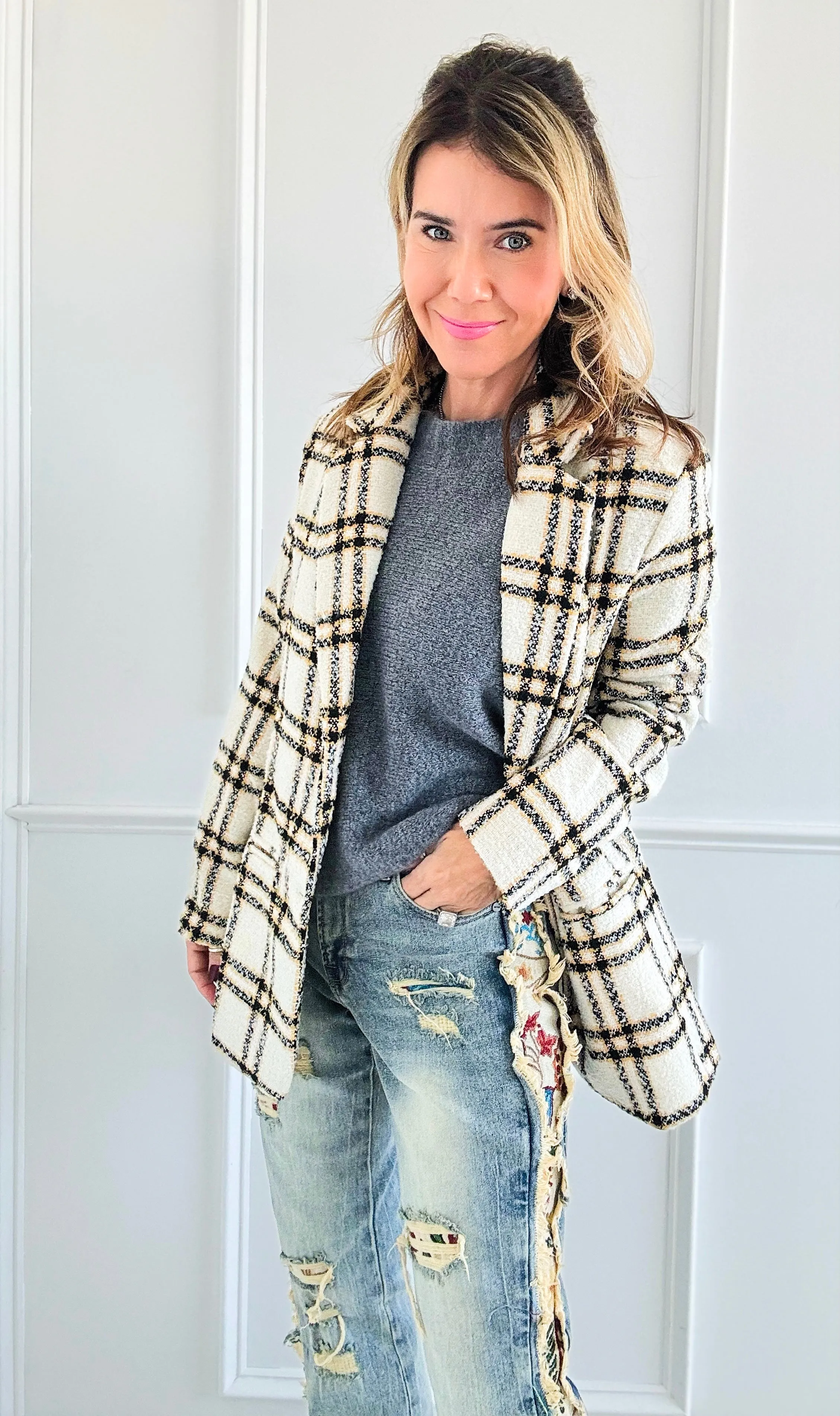 Classic Tailored Plaid Blazer