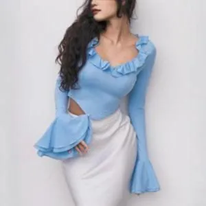 Fashion Women's Wear Ruffled Flared Sleeve Top