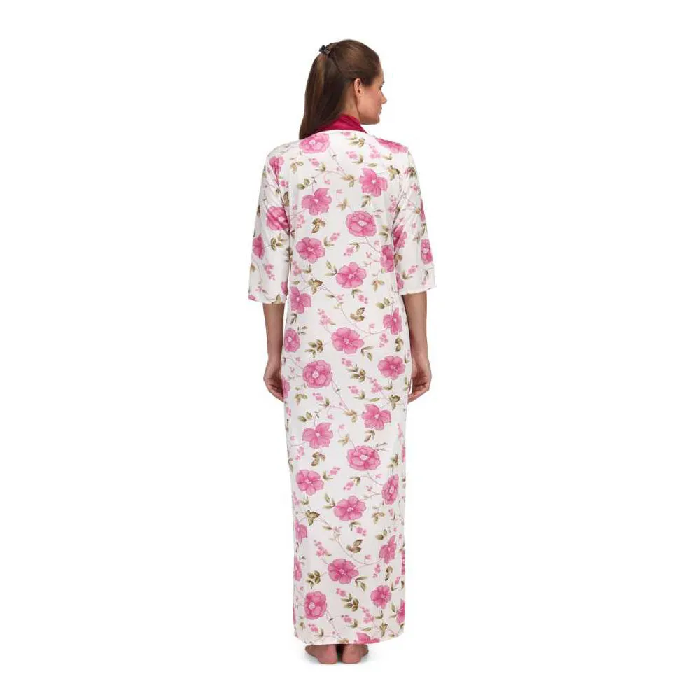 Floral Print Full Length Pink Women's Nightgown