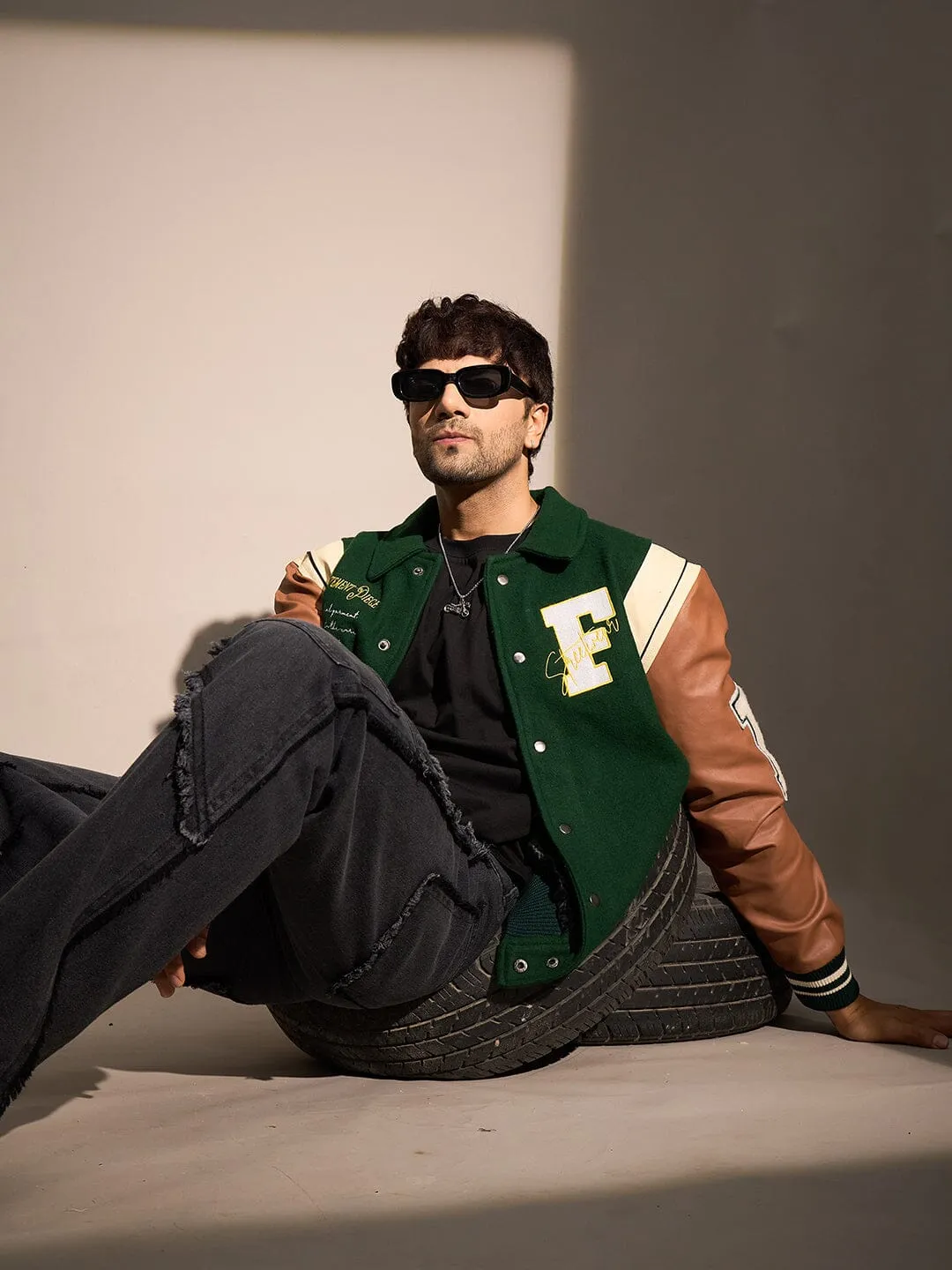 Green Statement Woollen Varsity Jacket