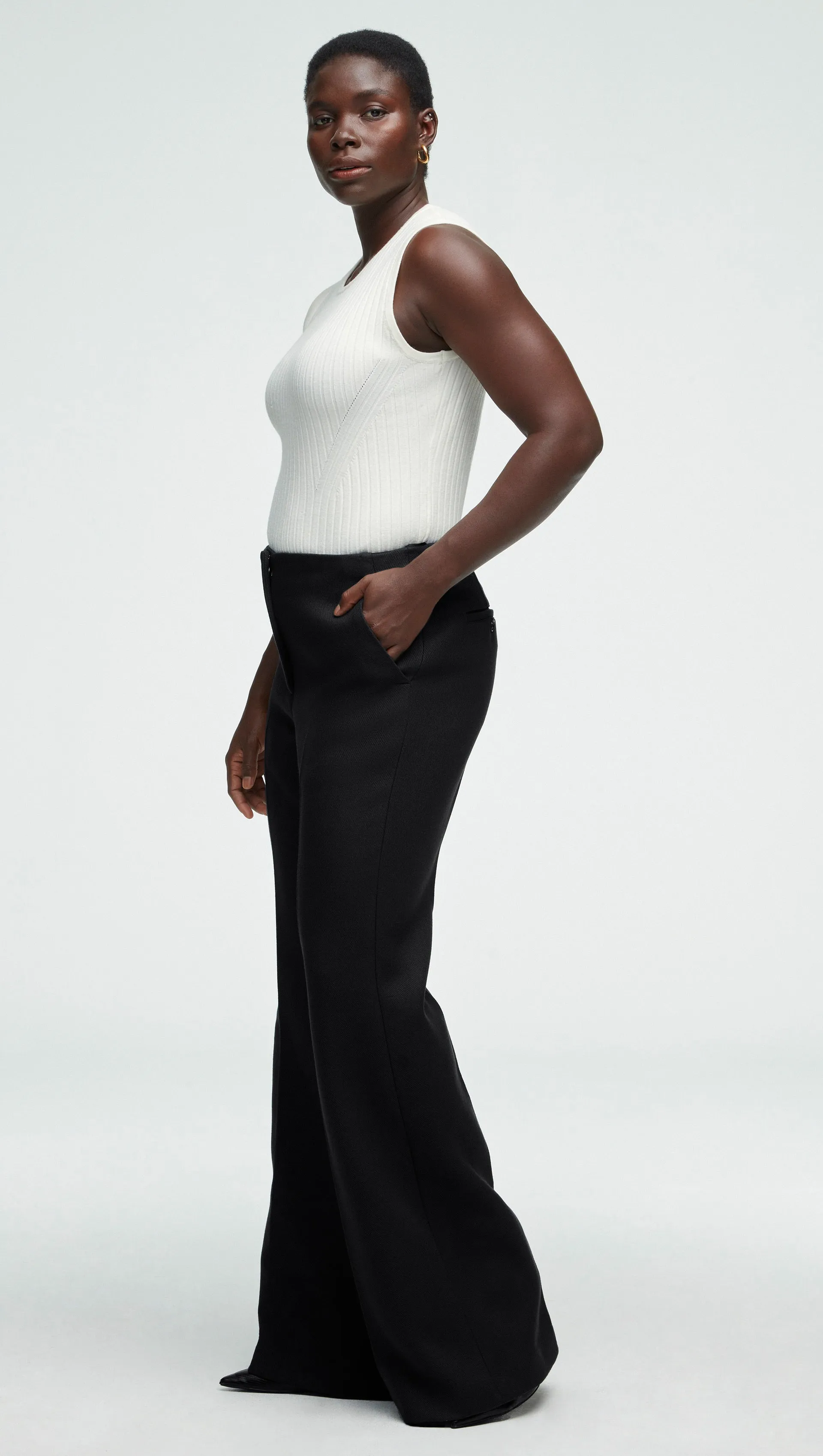 High-Waisted Flare Trouser in Viscose Wool Twill | Black