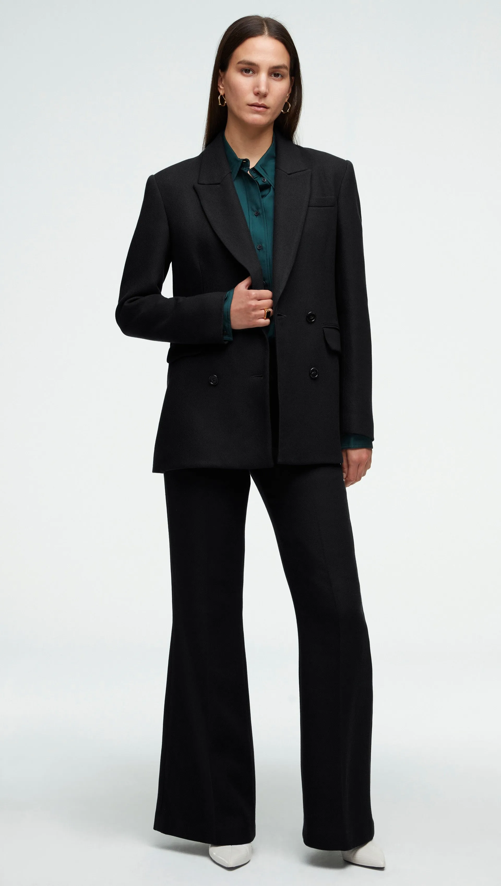High-Waisted Flare Trouser in Viscose Wool Twill | Black