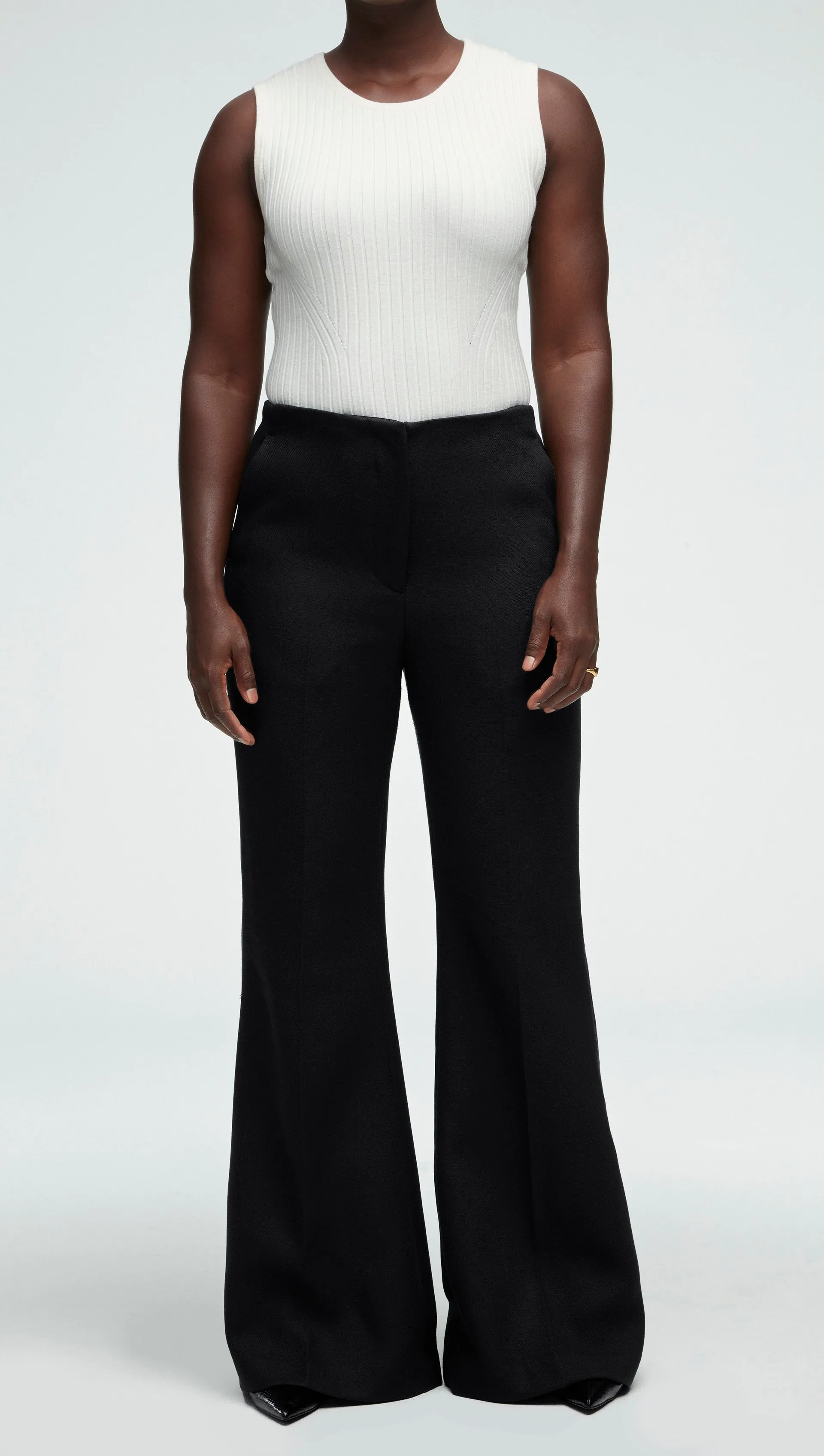 High-Waisted Flare Trouser in Viscose Wool Twill | Black