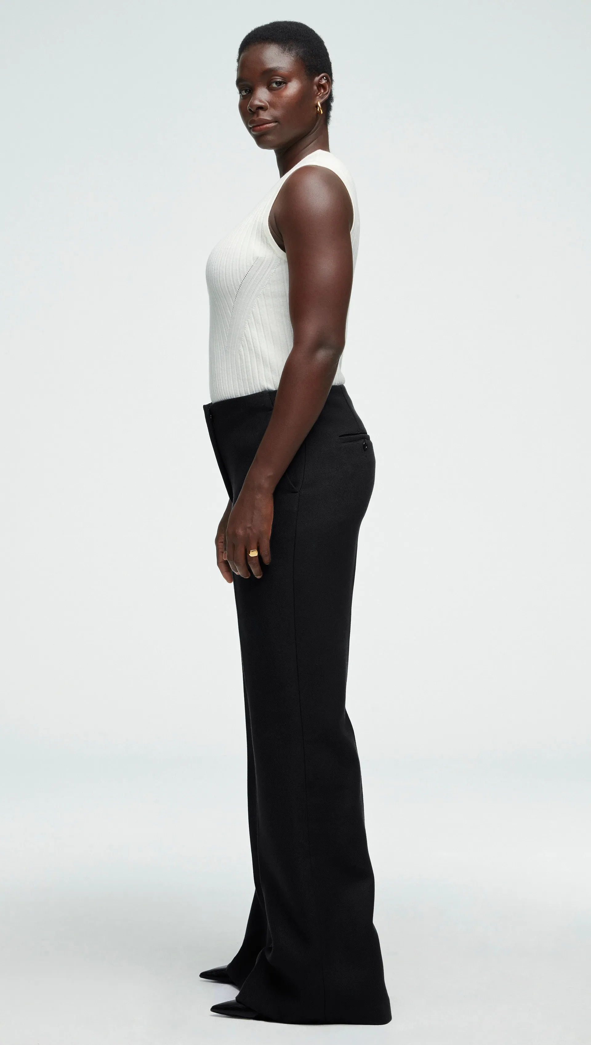 High-Waisted Flare Trouser in Viscose Wool Twill | Black