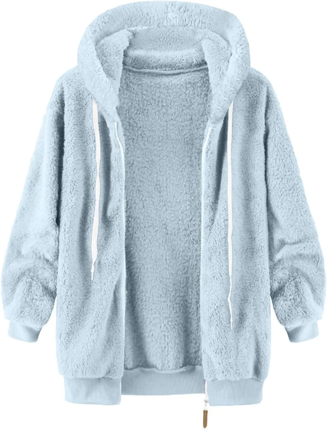 LCMTWX Womens Winter Fuzzy Fleece Jacket Color Artificial Wool Zipper Drawstring Winter Coats for Women 2023 Trendy Coat