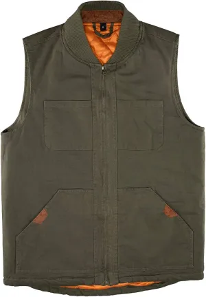 Lisskolo Men's Quilted Lined Vest Washed Canvas Winter Warm Outdoor Hunting Work Utility Travel Vest Jacket