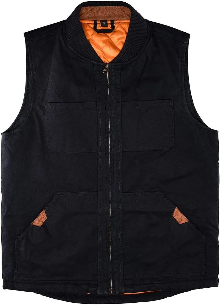 Lisskolo Men's Quilted Lined Vest Washed Canvas Winter Warm Outdoor Hunting Work Utility Travel Vest Jacket