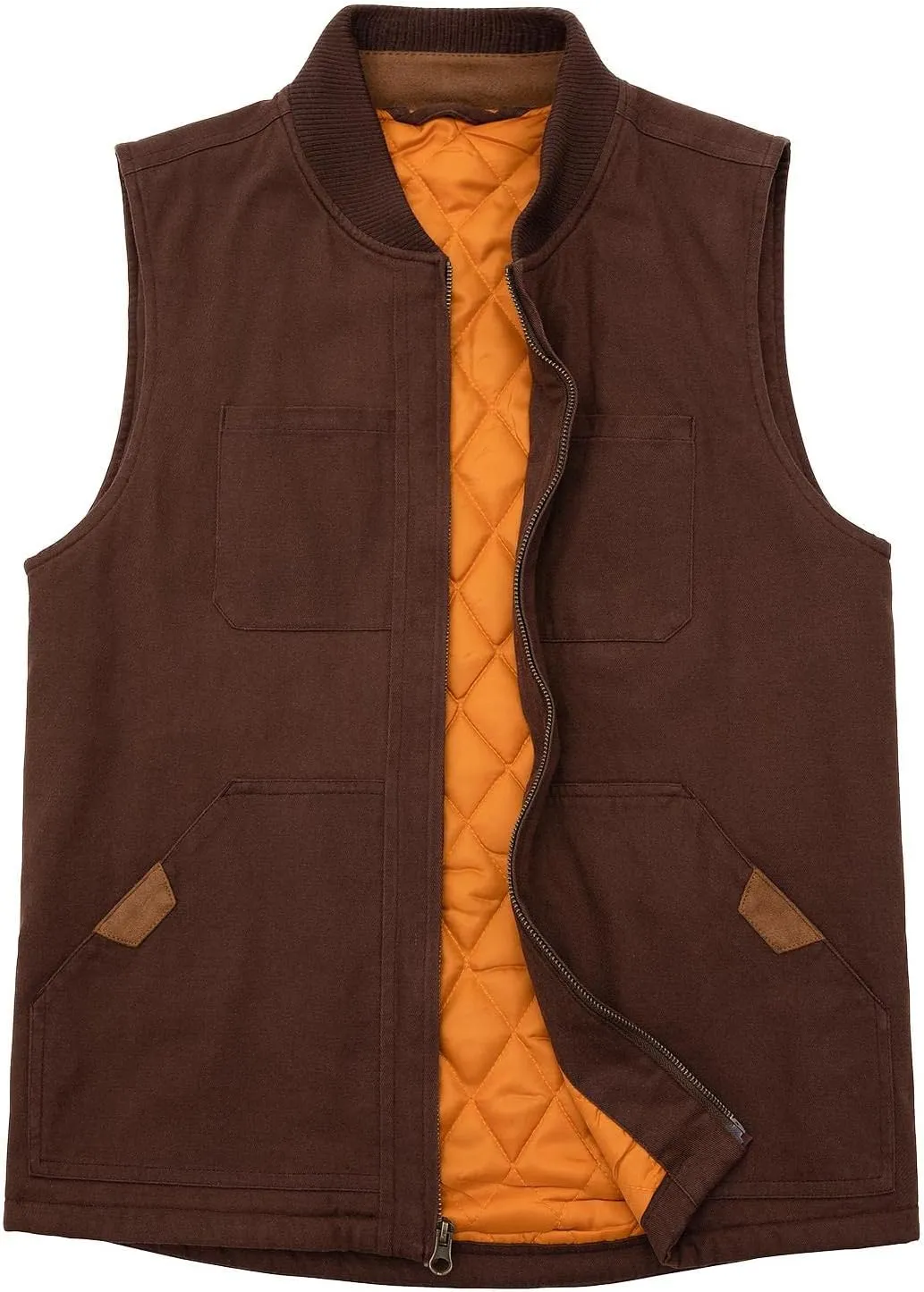 Lisskolo Men's Quilted Lined Vest Washed Canvas Winter Warm Outdoor Hunting Work Utility Travel Vest Jacket