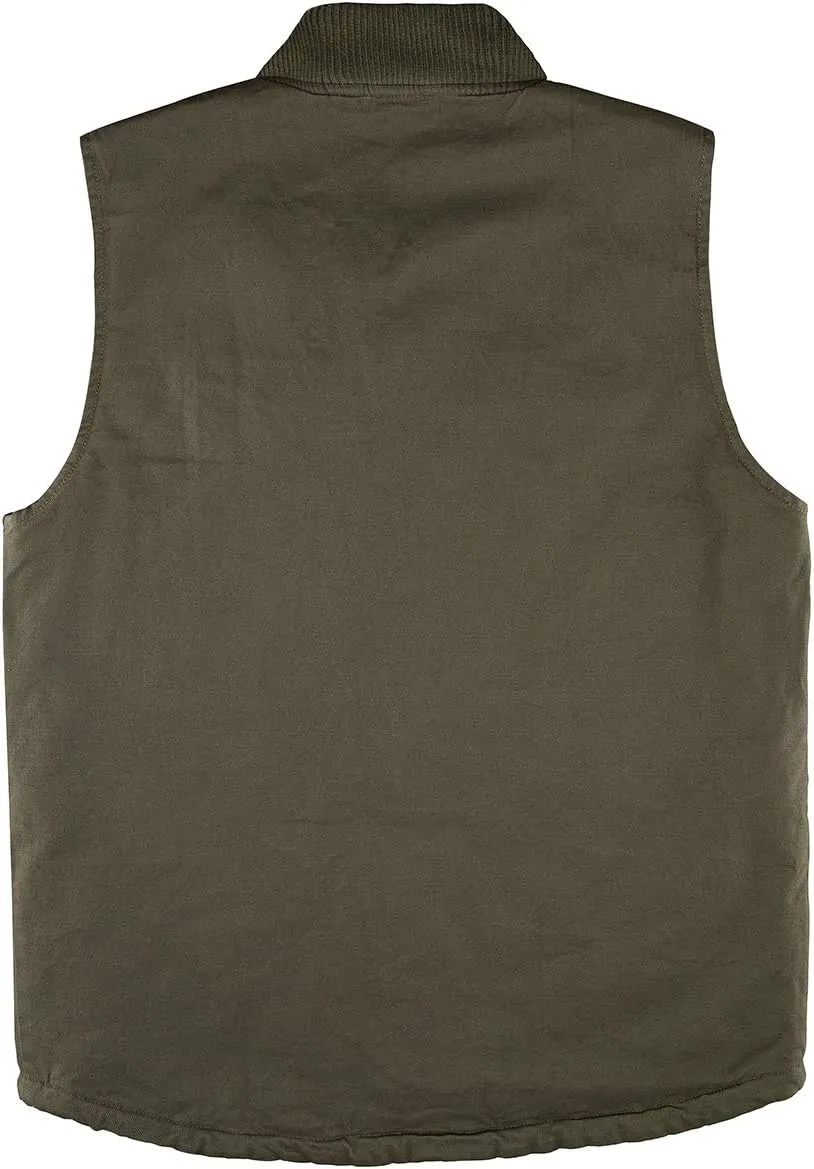 Lisskolo Men's Quilted Lined Vest Washed Canvas Winter Warm Outdoor Hunting Work Utility Travel Vest Jacket