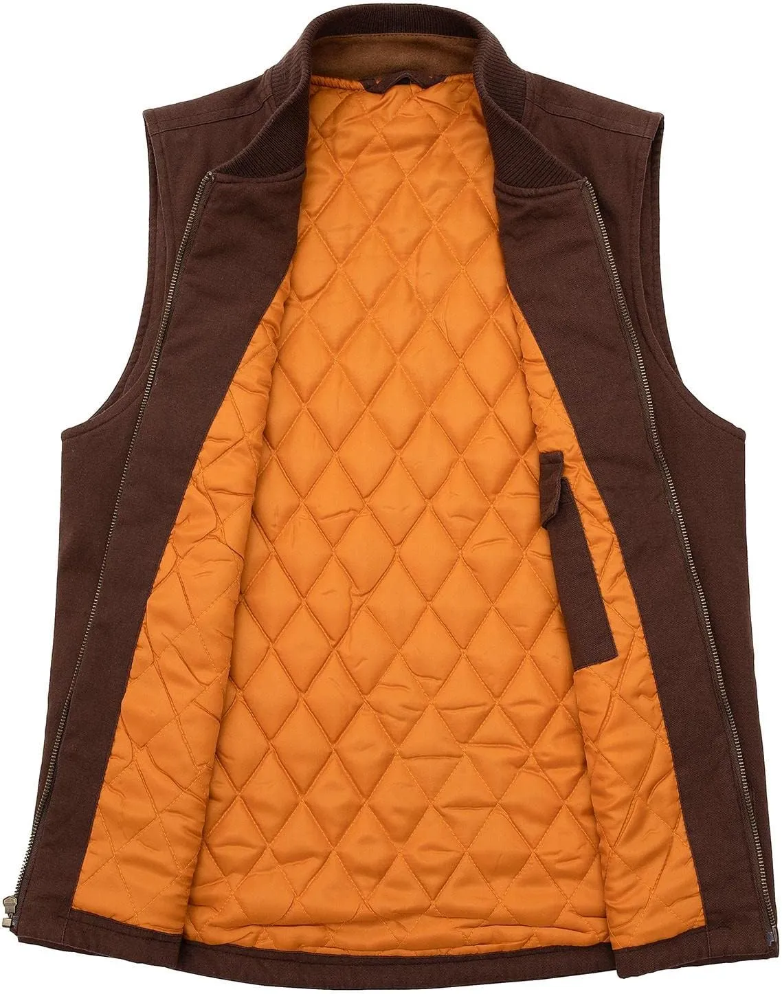 Lisskolo Men's Quilted Lined Vest Washed Canvas Winter Warm Outdoor Hunting Work Utility Travel Vest Jacket