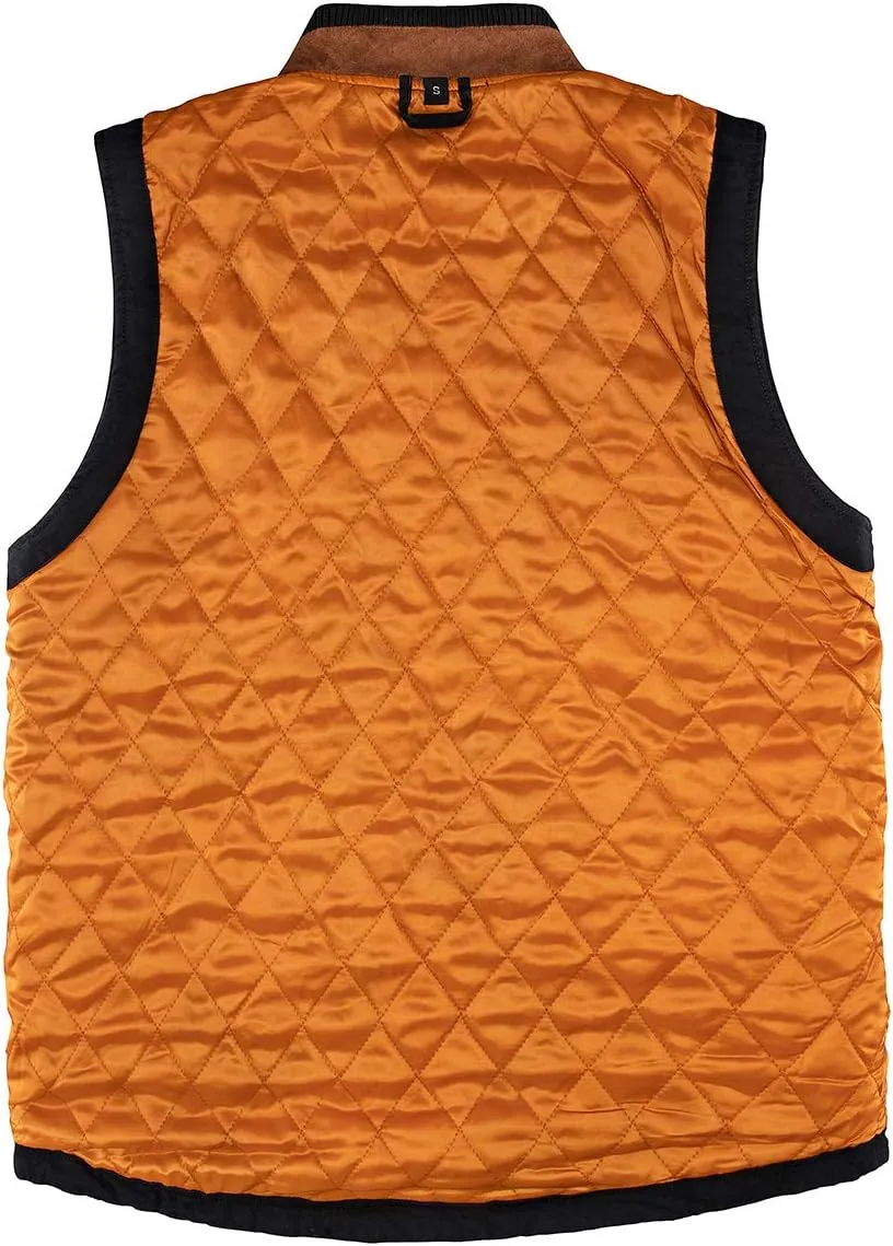Lisskolo Men's Quilted Lined Vest Washed Canvas Winter Warm Outdoor Hunting Work Utility Travel Vest Jacket
