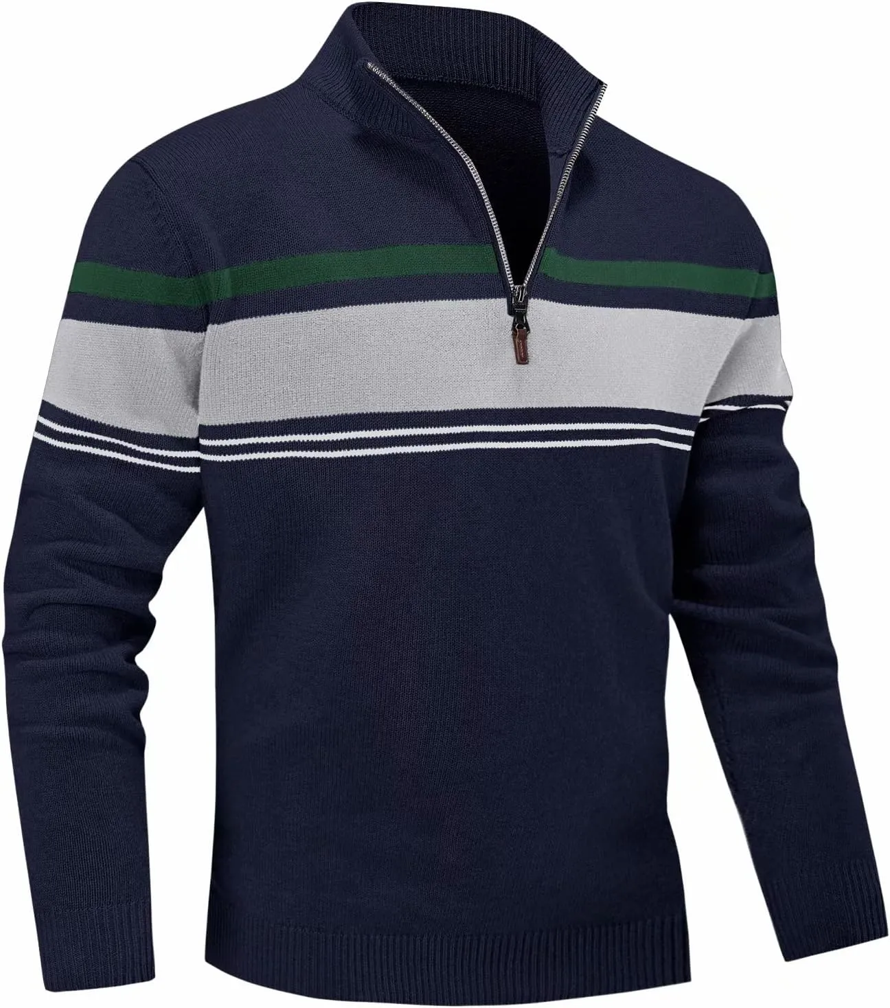 MAGNIVIT Men's Sweater Quarter Zip Striped Pullover Fall Winter Spring Color Block Polo Sweatshirts