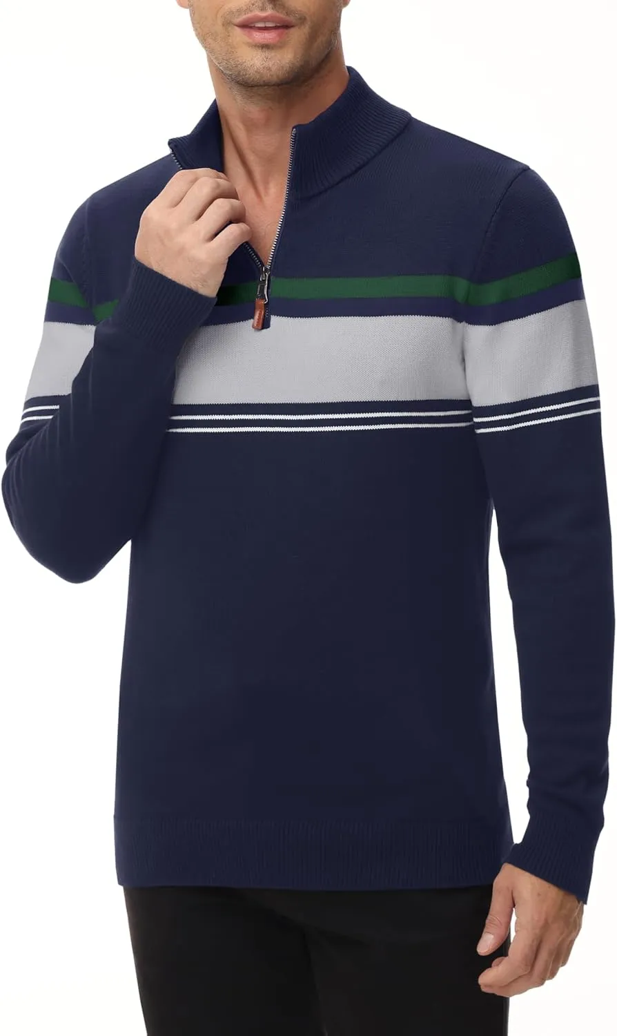 MAGNIVIT Men's Sweater Quarter Zip Striped Pullover Fall Winter Spring Color Block Polo Sweatshirts