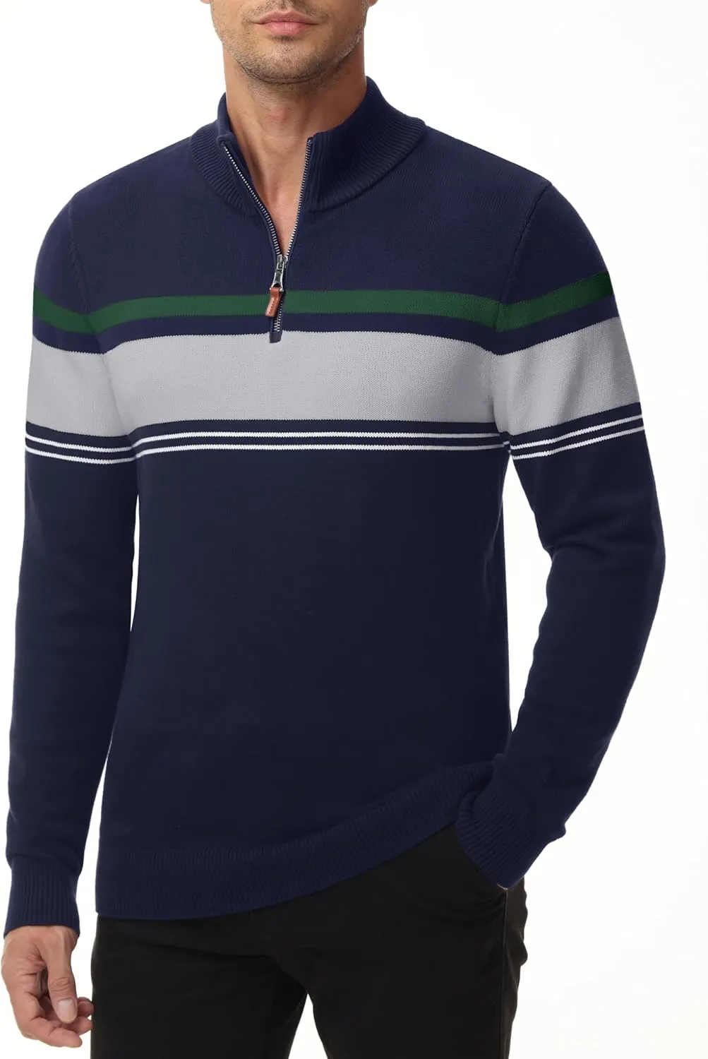 MAGNIVIT Men's Sweater Quarter Zip Striped Pullover Fall Winter Spring Color Block Polo Sweatshirts