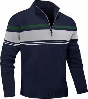 MAGNIVIT Men's Sweater Quarter Zip Striped Pullover Fall Winter Spring Color Block Polo Sweatshirts