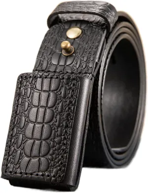 Mens No-Scratch No Buckle Mechanic Belt - Mens Belts Leather - Ratchet Belt Dress with Slide Automatic Buckle in Gift Box,Black,125CM/49.2''