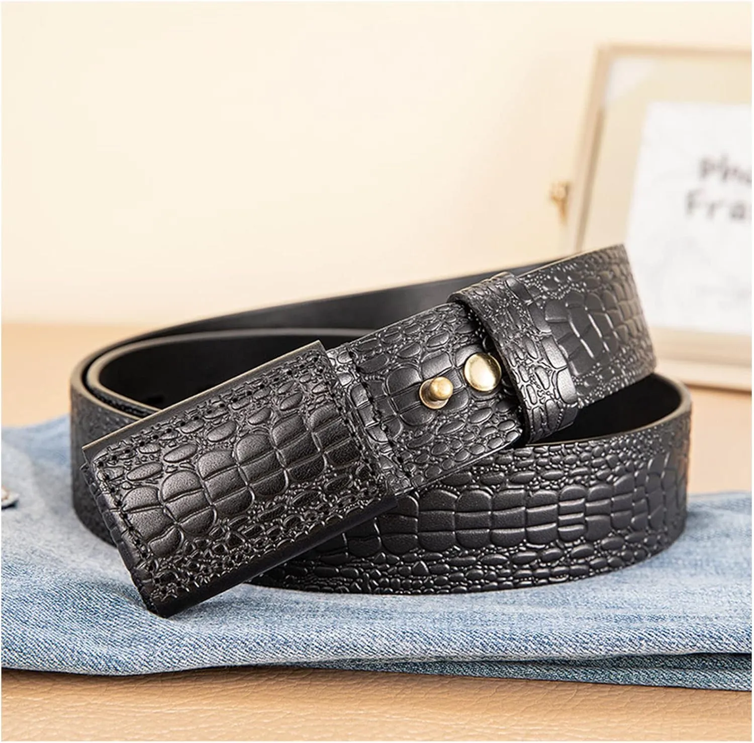 Mens No-Scratch No Buckle Mechanic Belt - Mens Belts Leather - Ratchet Belt Dress with Slide Automatic Buckle in Gift Box,Black,125CM/49.2''