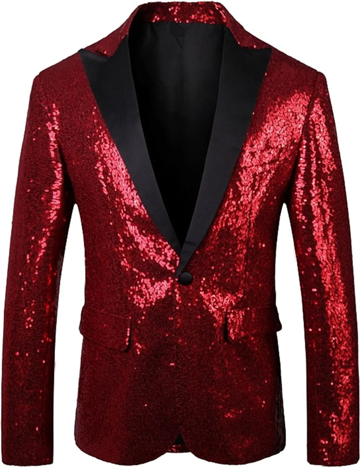 Mens Shiny Sequin Blazer Business One Button Suit Jacket Sport Coat Shawl Lapel Tuxedo Party Dinner Prom