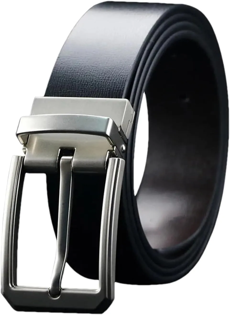 Mnjyihy Men's Reversible Leather Dress Belt Fashion Metal Pin Rotated Buckle Male Belt