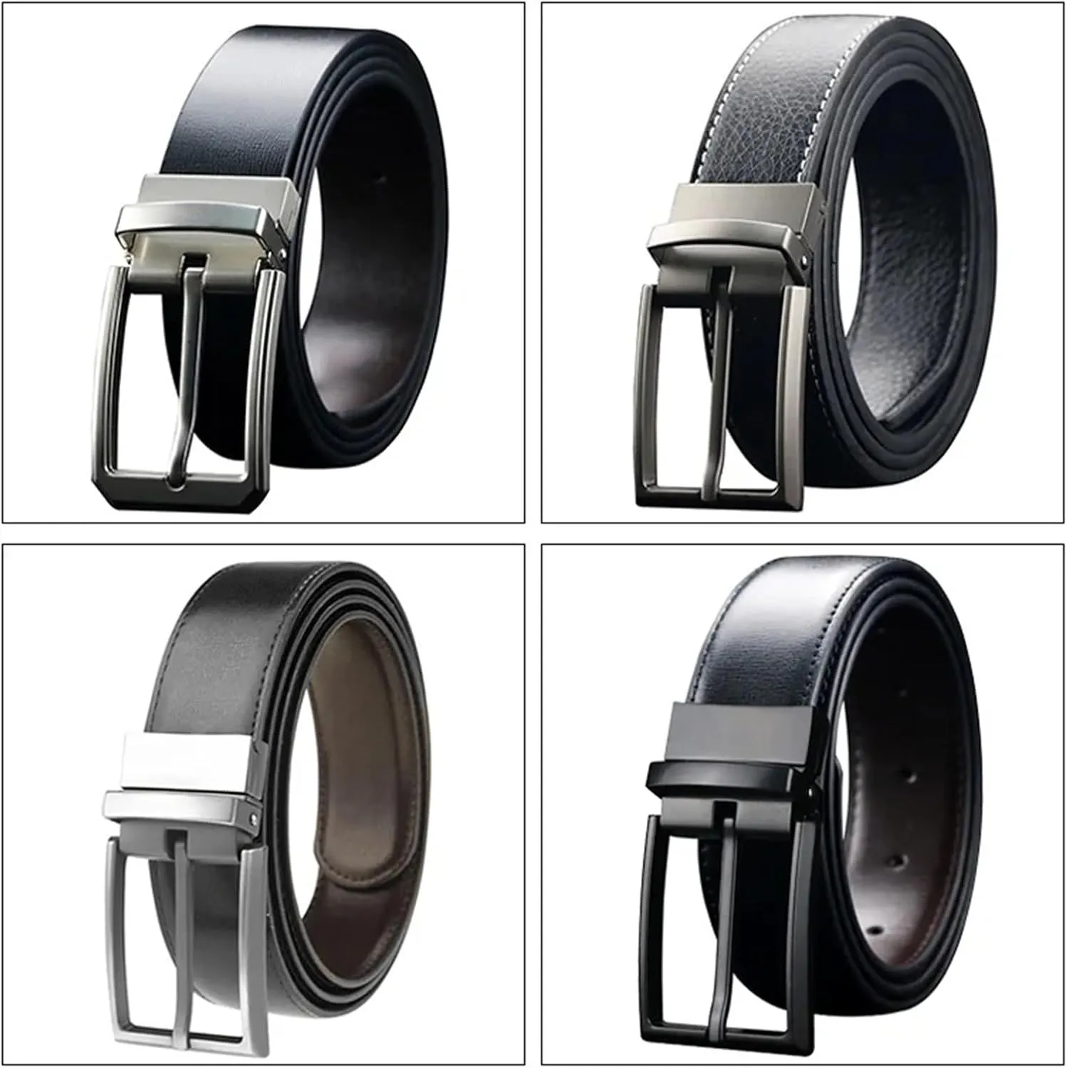 Mnjyihy Men's Reversible Leather Dress Belt Fashion Metal Pin Rotated Buckle Male Belt