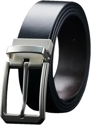 Mnjyihy Men's Reversible Leather Dress Belt Fashion Metal Pin Rotated Buckle Male Belt