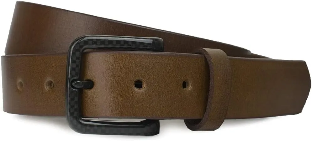 The Specialist Belt - Non-Metal Carbon Fiber Buckle, USA-Made Full Grain Leather, Nickel Free, TSA Friendly