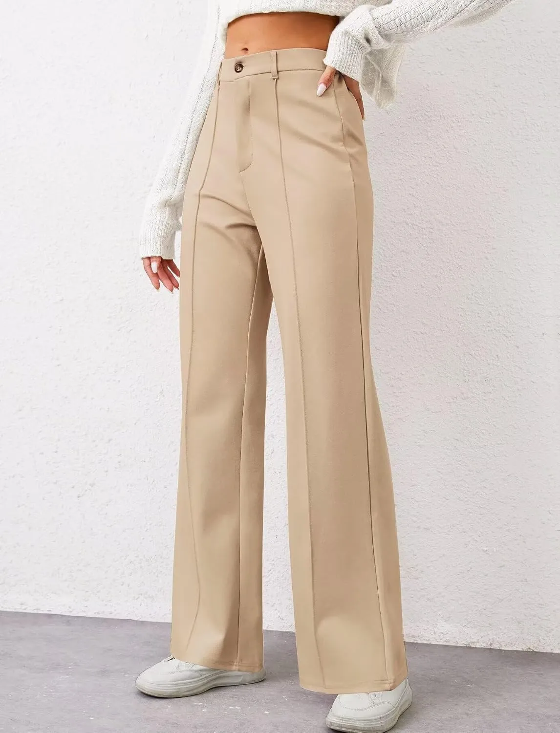 TZLDN Womens Straight Leg Dress Pants High Waisted Work Pants Button Slacks Office Business Casual Dressy Trousers