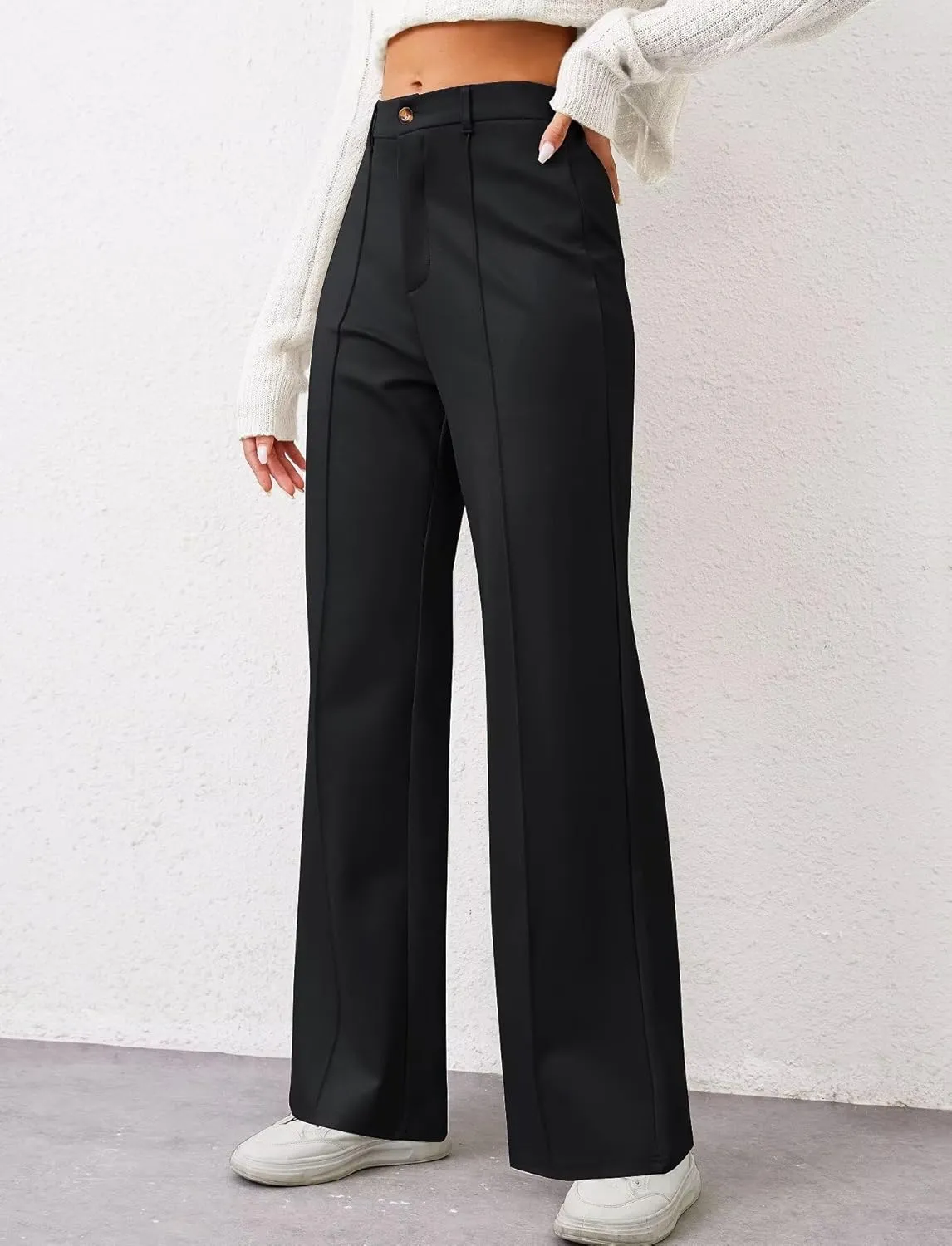 TZLDN Womens Straight Leg Dress Pants High Waisted Work Pants Button Slacks Office Business Casual Dressy Trousers