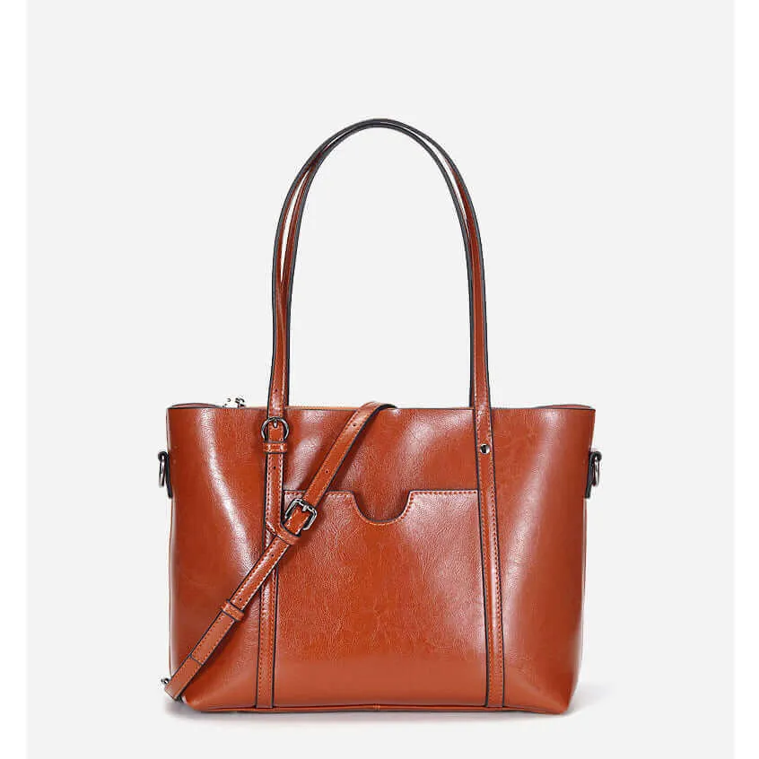 Versatile Leather Handbag - Shoulder Crossbody Tote