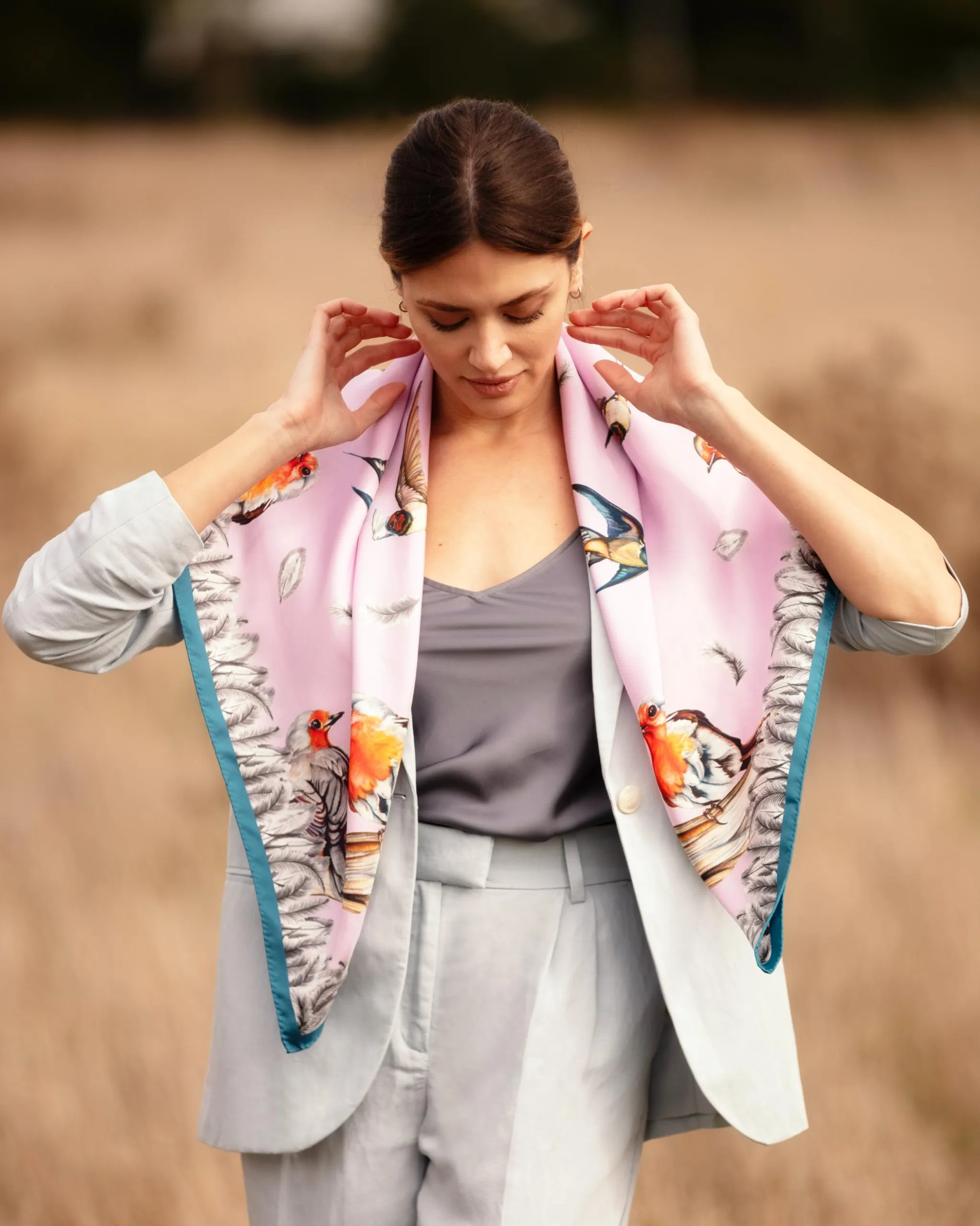 Watching Over Me Heather Large Square Silk Scarf