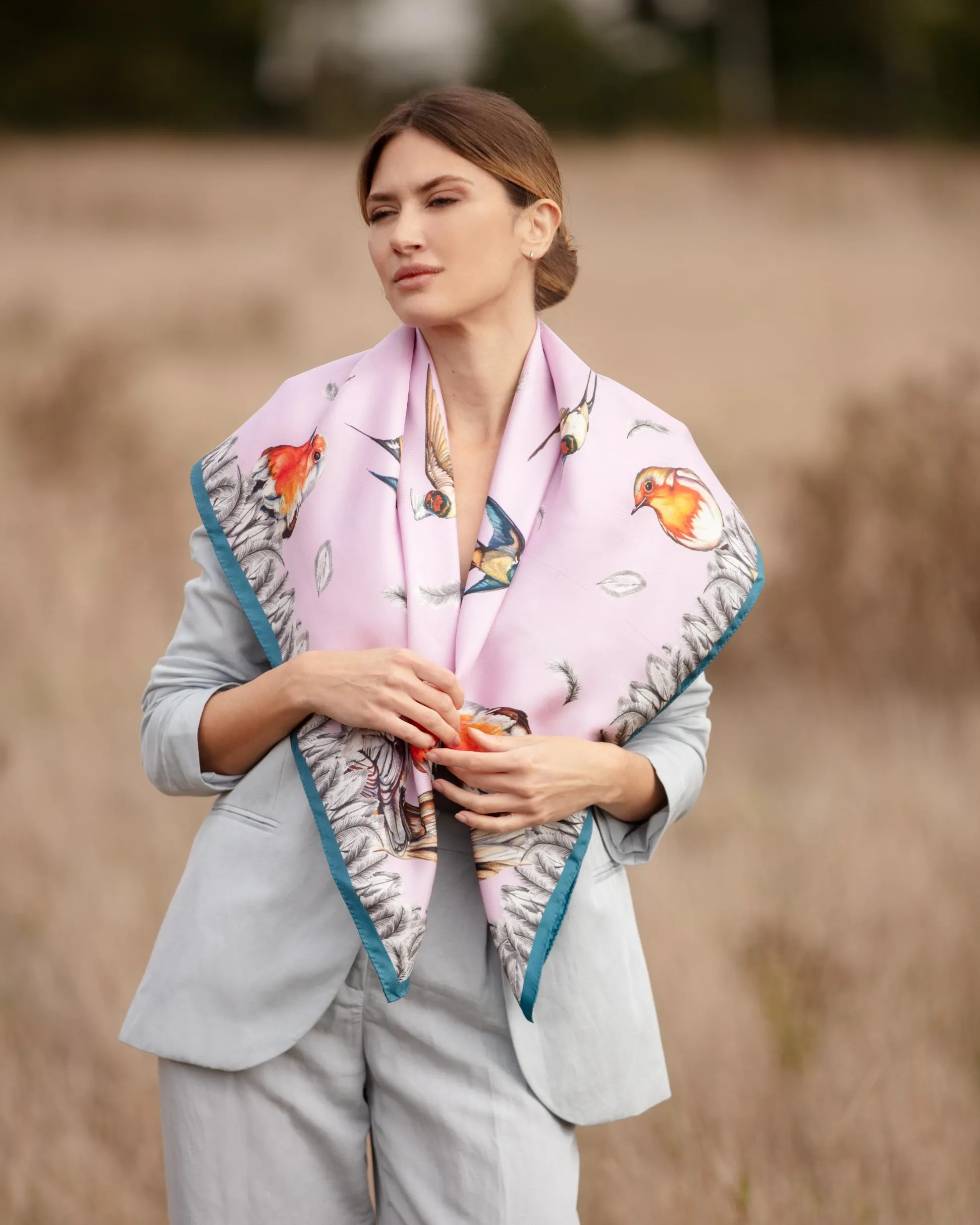 Watching Over Me Heather Large Square Silk Scarf