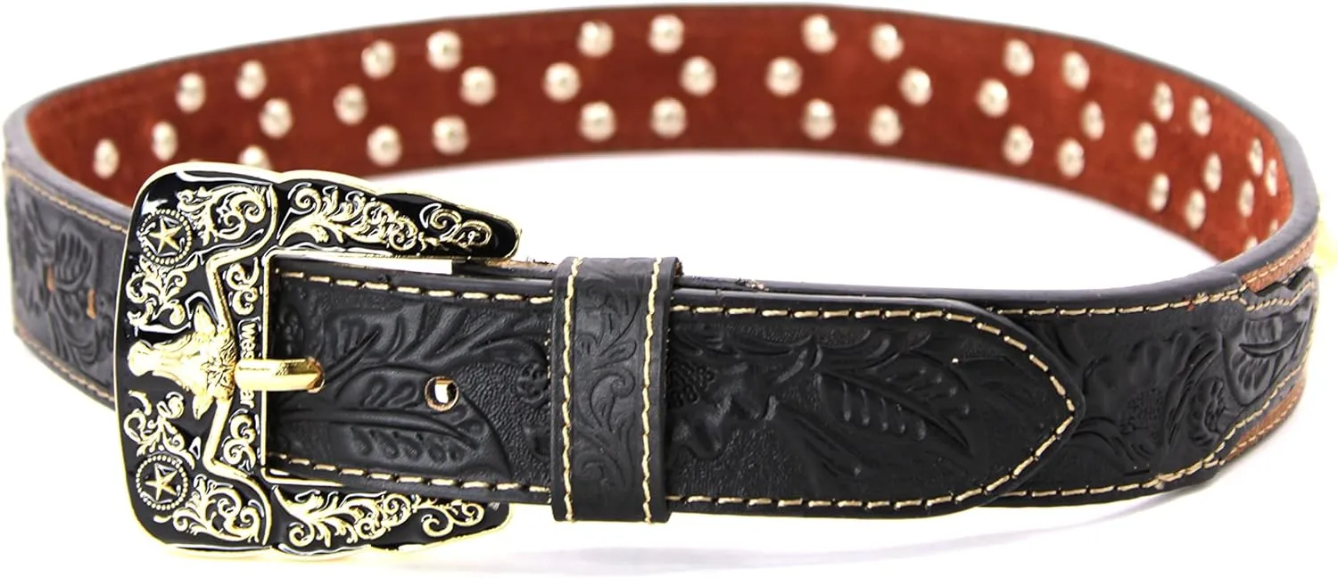 Western Leather Belt Gold Berry with Triangular Silver Concho Decoration