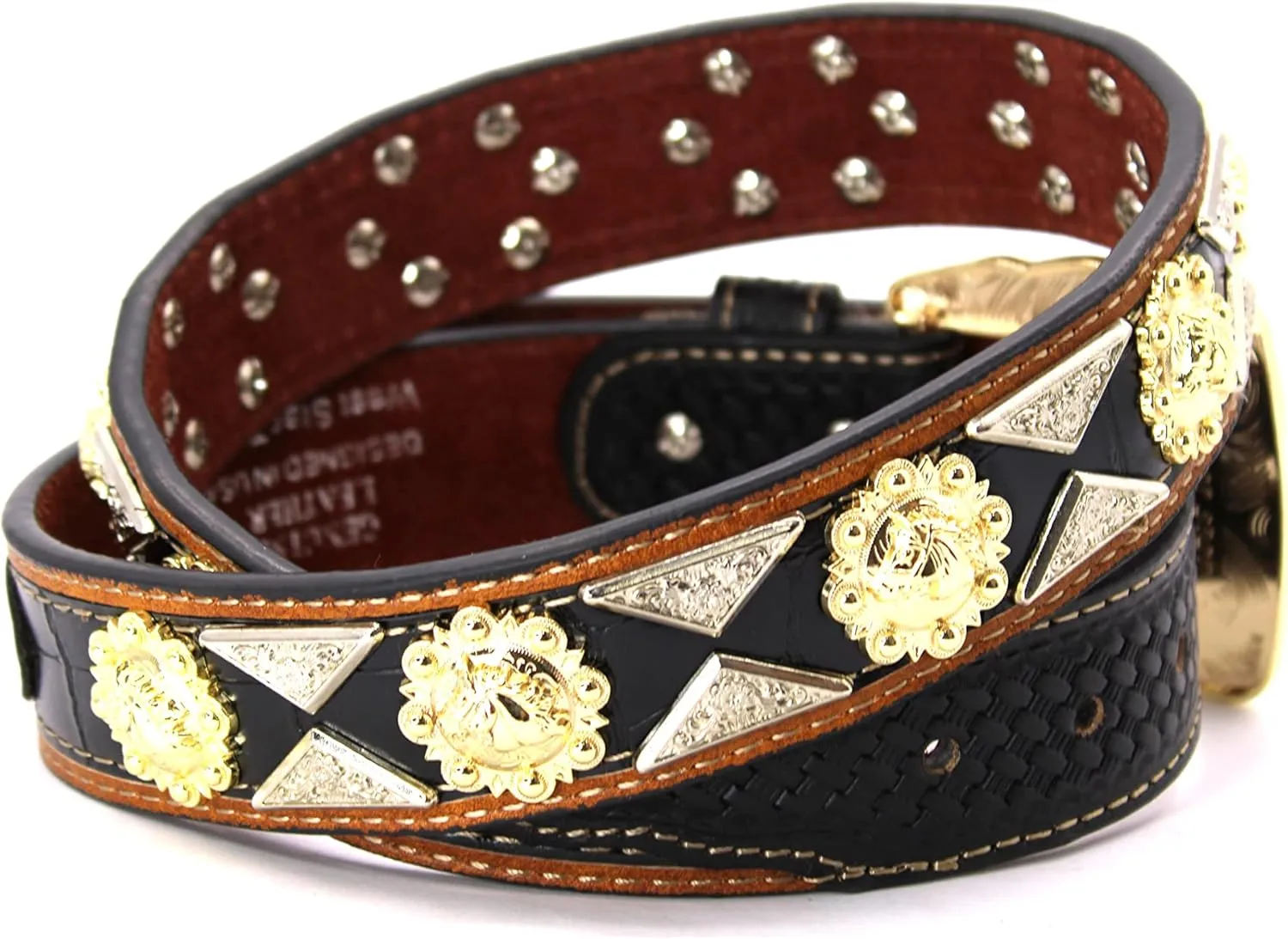 Western Leather Belt Gold Berry with Triangular Silver Concho Decoration