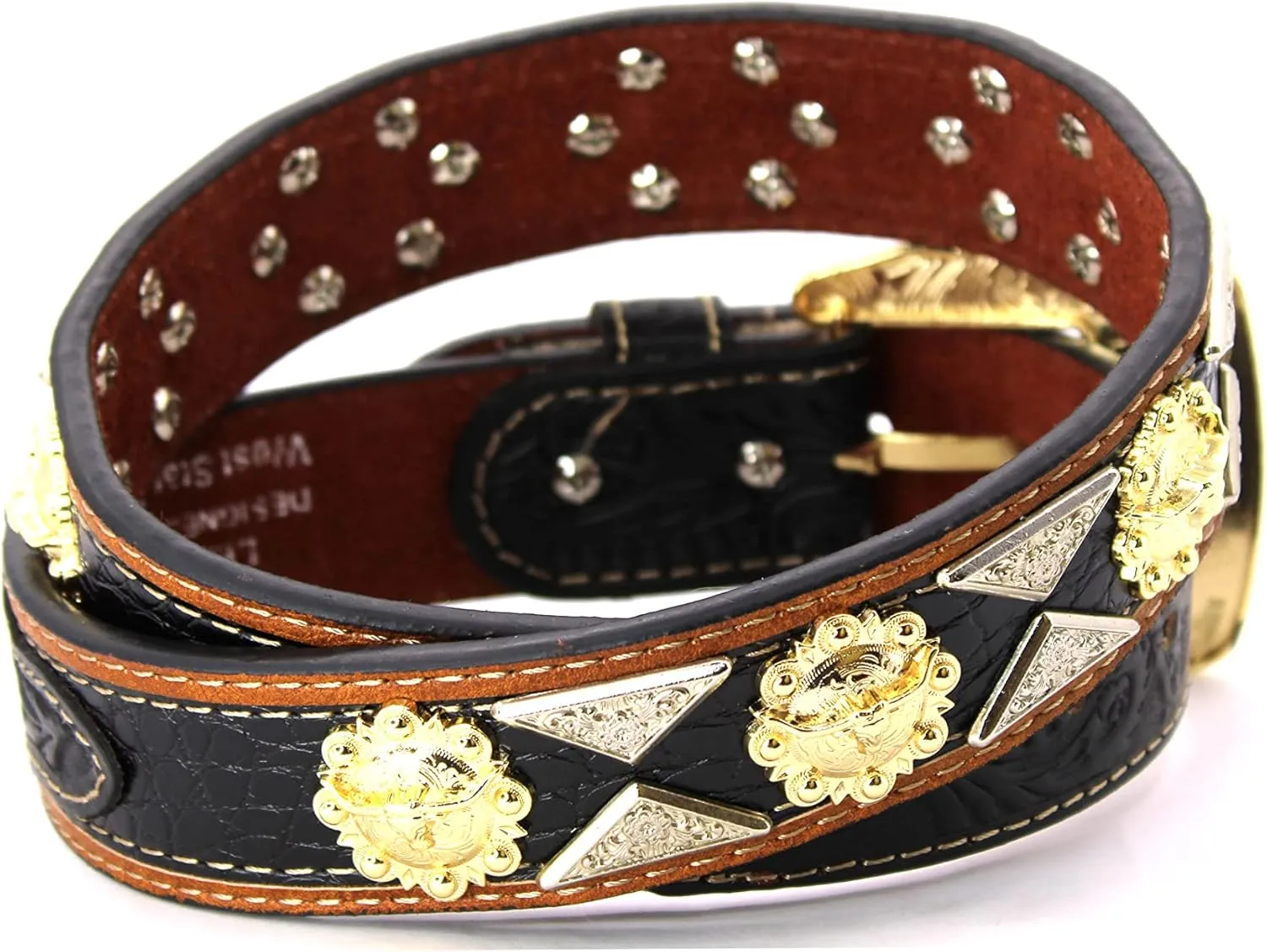 Western Leather Belt Gold Berry with Triangular Silver Concho Decoration