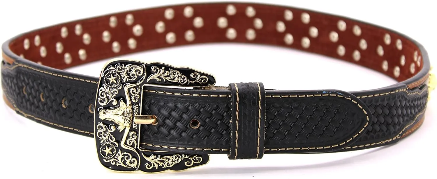 Western Leather Belt Gold Berry with Triangular Silver Concho Decoration