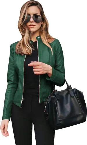 Women's Long Sleeve Fall Jacket Zipper Solid Blazer Patchwork Button Down Faux Leather Coat