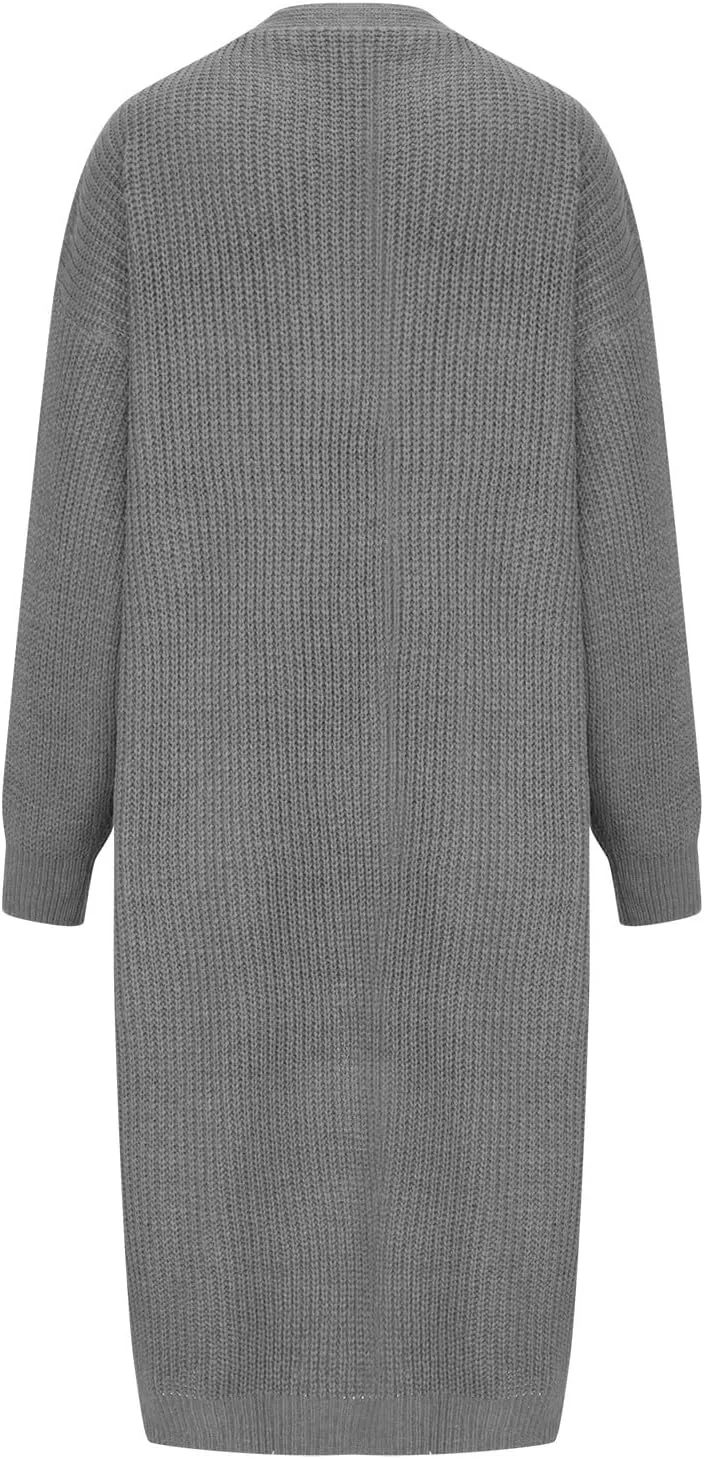 Women's Open Front Cardigan Oversized Chunky Knit Sweater Long Lantern Sleeve Outwear with Pocket 2025 Fashion