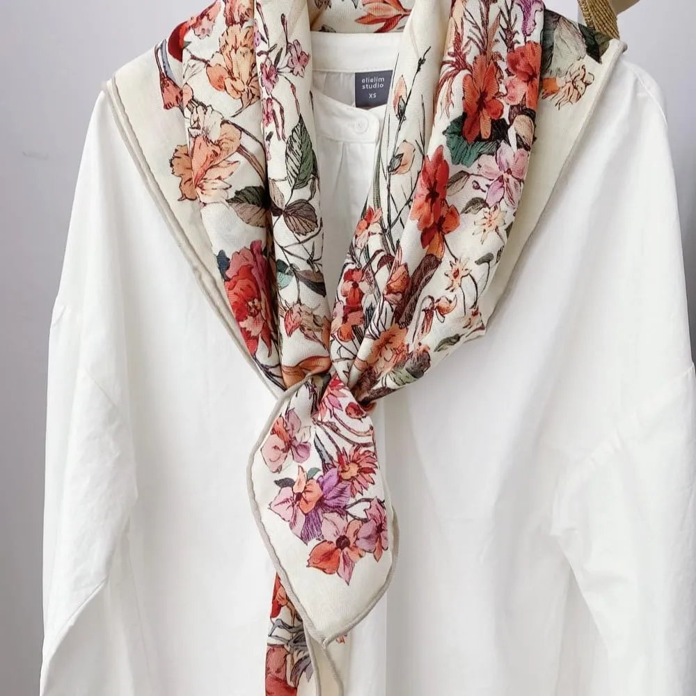 Women's Square Wool Blend Silk Scarf, 33 inches, Double Sides Printed,Luxury Scarf with Gift Box