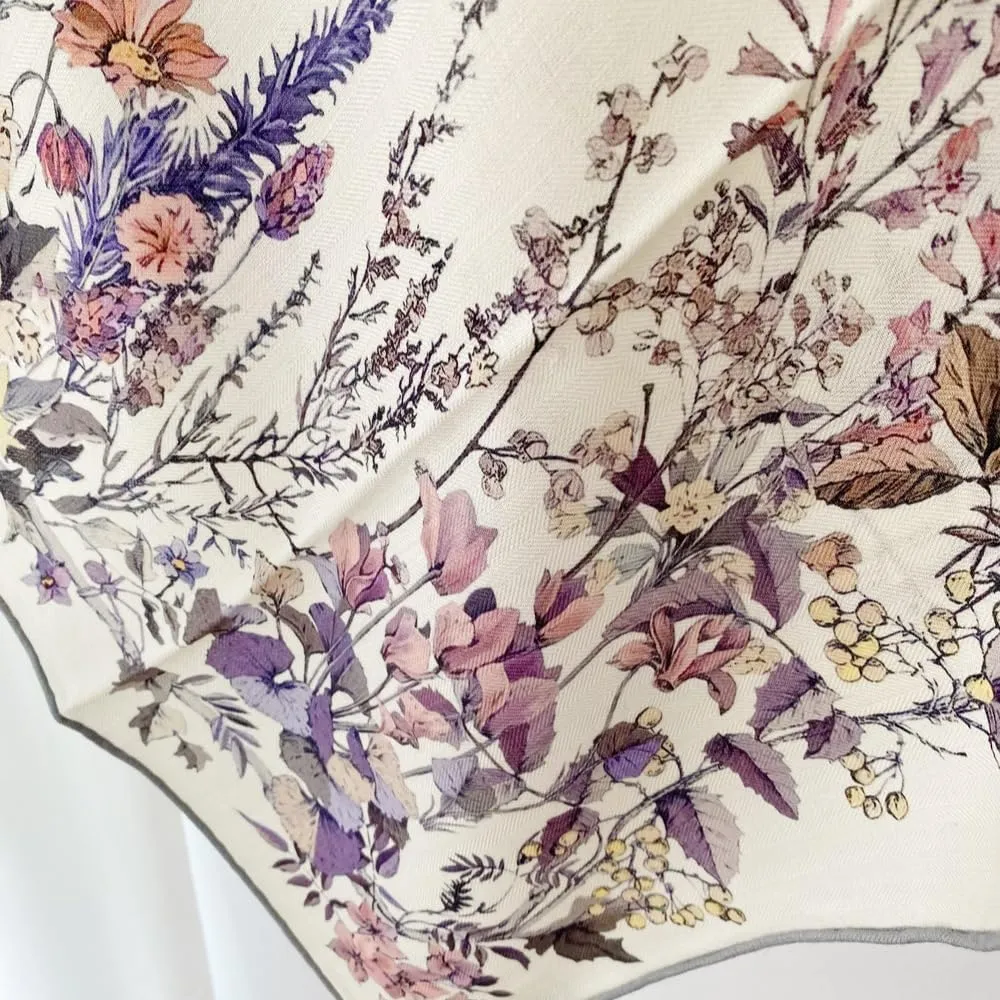 Women's Square Wool Blend Silk Scarf, 33 inches, Double Sides Printed,Luxury Scarf with Gift Box