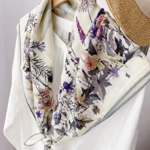 Women's Square Wool Blend Silk Scarf, 33 inches, Double Sides Printed,Luxury Scarf with Gift Box