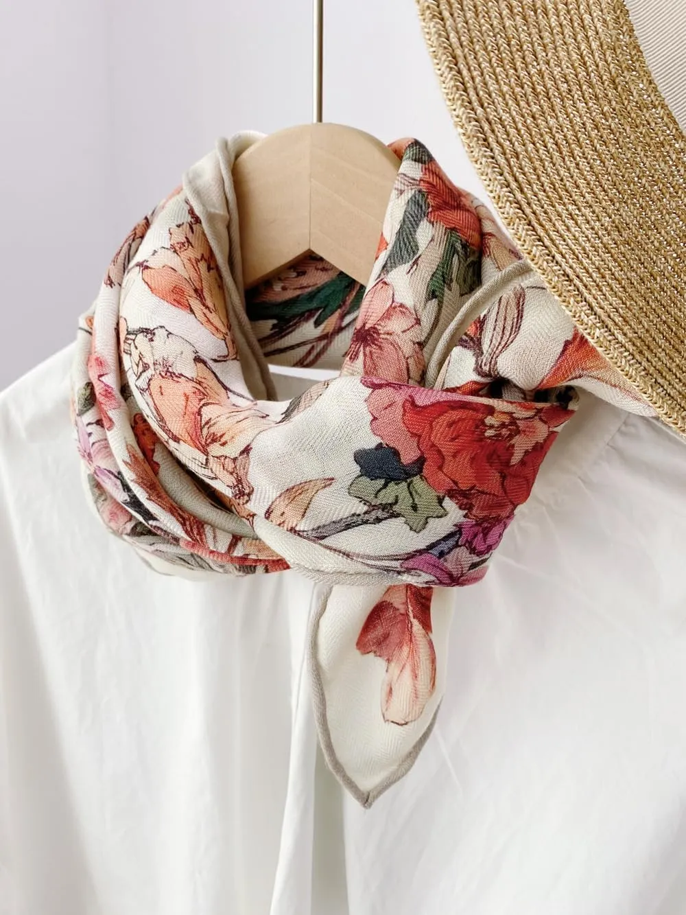 Women's Square Wool Blend Silk Scarf, 33 inches, Double Sides Printed,Luxury Scarf with Gift Box