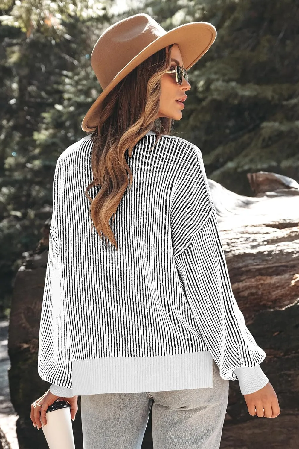 Womens Sweaters Fall 2025 Clothes Oversized Long Sleeve Colorblock Striped Knit Pullover Tops Casual Winter Trendy Outfits