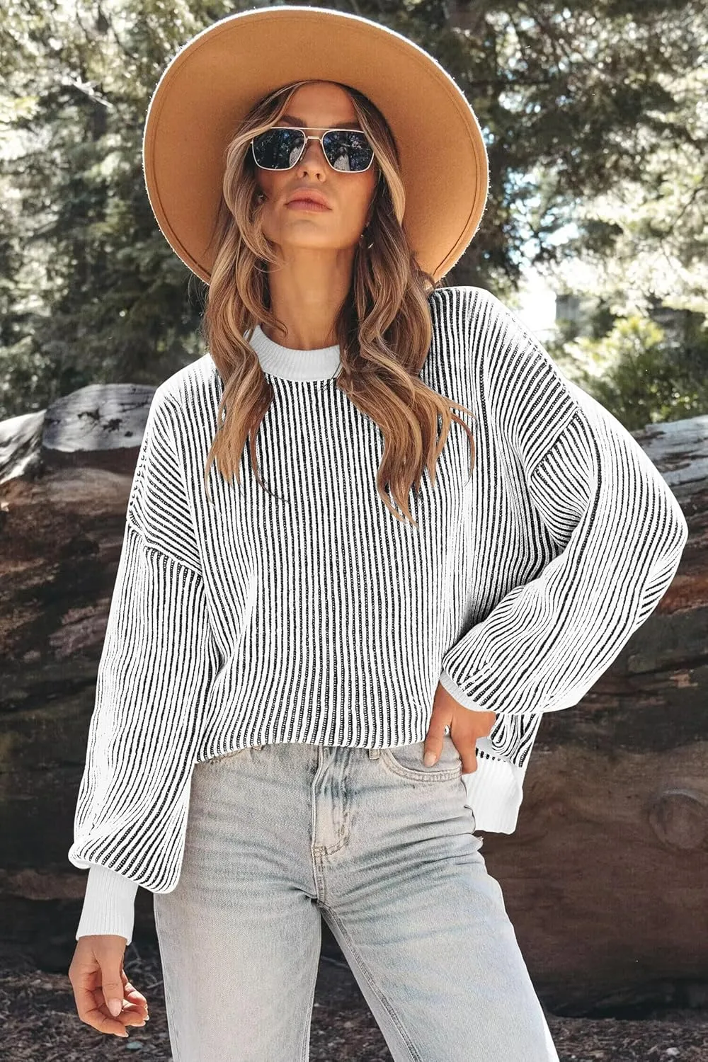 Womens Sweaters Fall 2025 Clothes Oversized Long Sleeve Colorblock Striped Knit Pullover Tops Casual Winter Trendy Outfits