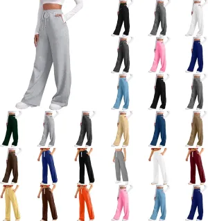 Women's Wide Leg Sweatpants 2024 Fleece Lined Baggy Straight Leg Lounge Pants Fall Athletic Joggers with Pockets