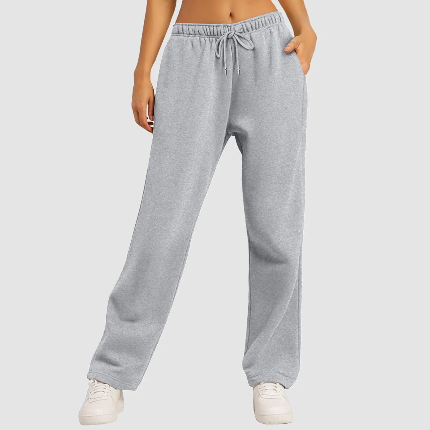 Women's Wide Leg Sweatpants 2024 Fleece Lined Baggy Straight Leg Lounge Pants Fall Athletic Joggers with Pockets