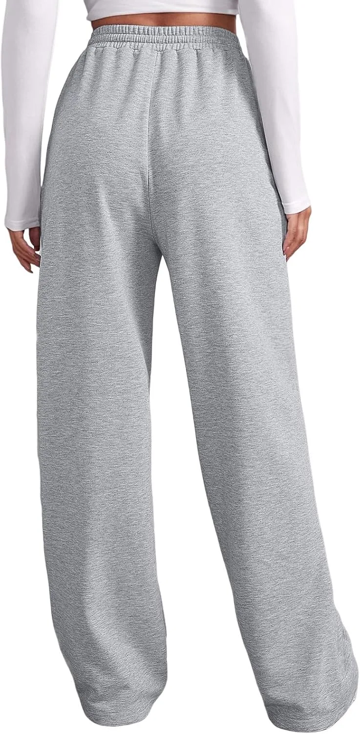 Women's Wide Leg Sweatpants 2024 Fleece Lined Baggy Straight Leg Lounge Pants Fall Athletic Joggers with Pockets