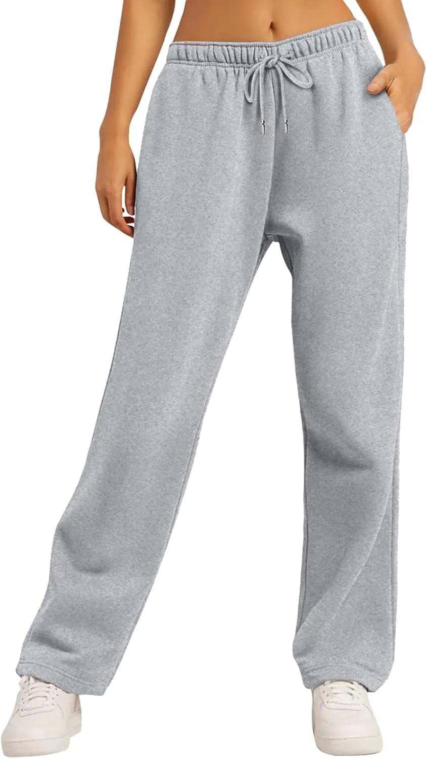 Women's Wide Leg Sweatpants 2024 Fleece Lined Baggy Straight Leg Lounge Pants Fall Athletic Joggers with Pockets