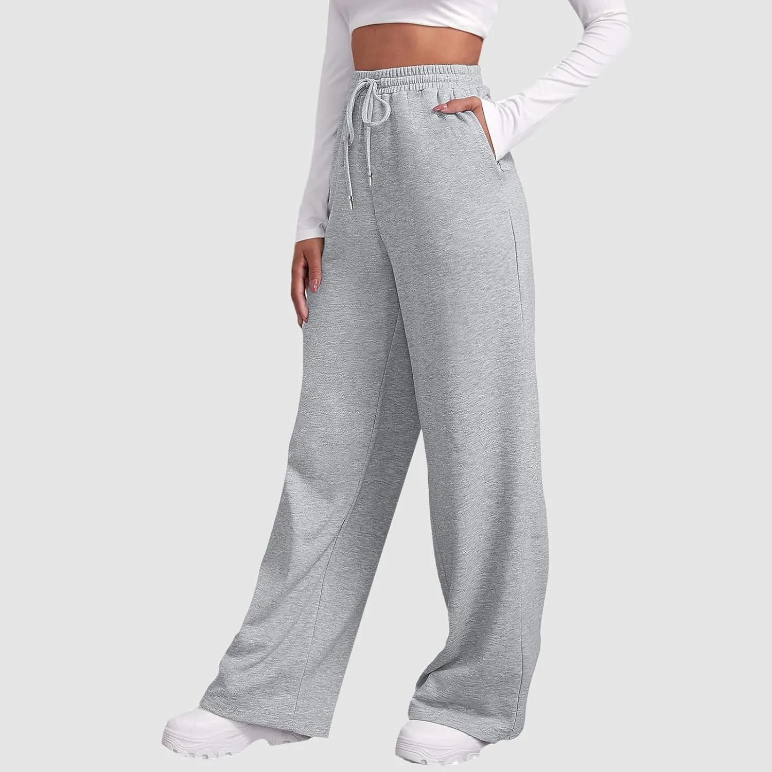 Women's Wide Leg Sweatpants 2024 Fleece Lined Baggy Straight Leg Lounge Pants Fall Athletic Joggers with Pockets
